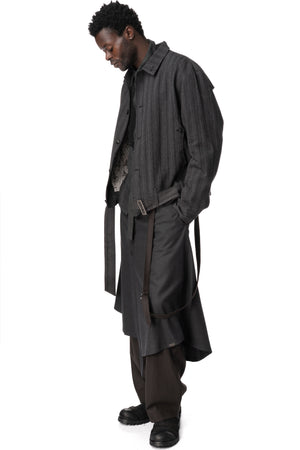 Asymmetric Suspender Skirt-Panel Pants, Brown