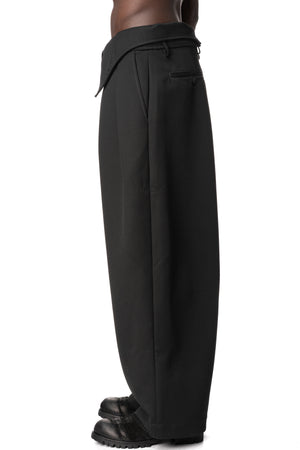 Foldable Waist Embroidered Trousers, Black
