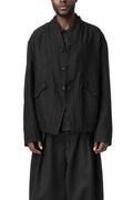 Overlock Mandarin Collar Blazer, Black