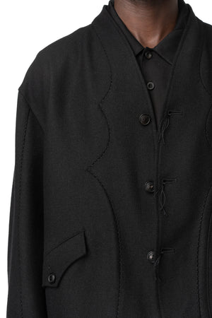 Overlock Mandarin Collar Blazer, Black