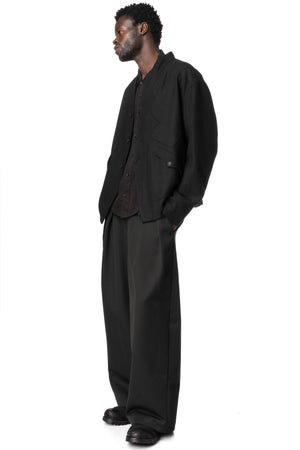 Overlock Mandarin Collar Blazer, Black