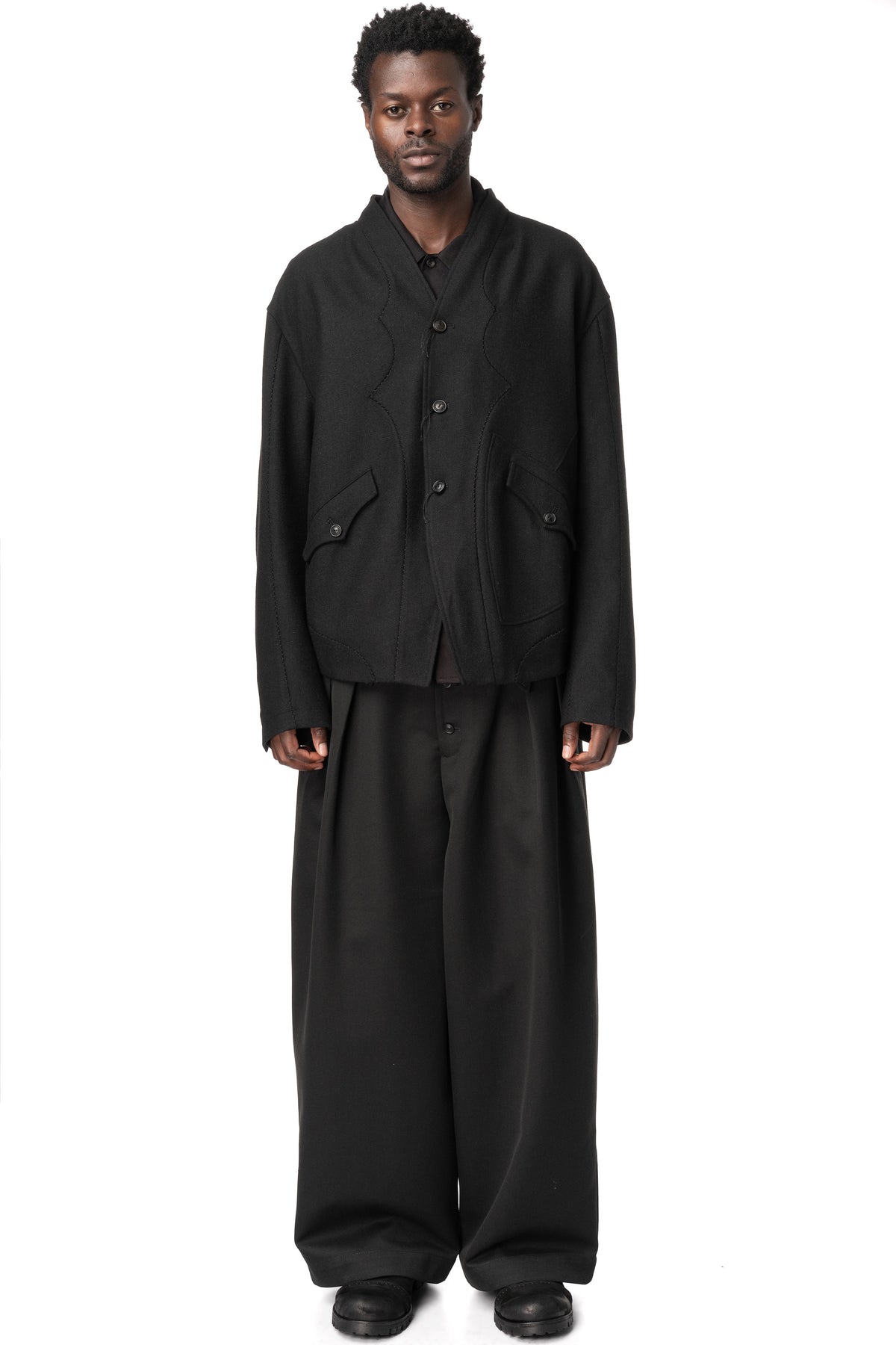 Overlock Mandarin Collar Blazer, Black