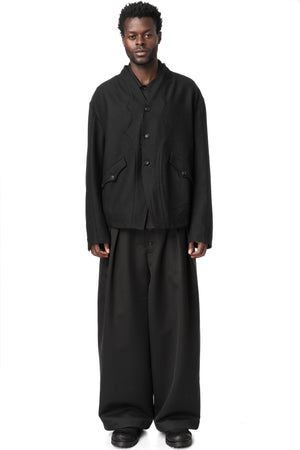 Foldable Waist Embroidered Trousers, Black