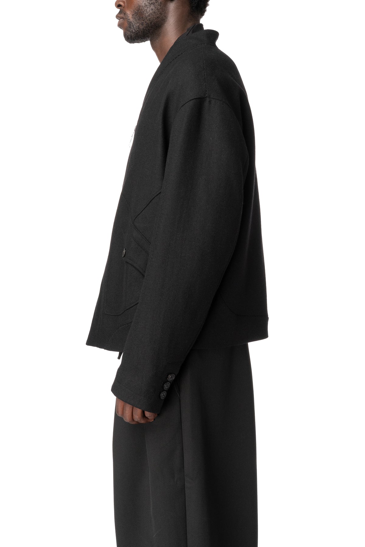 Overlock Mandarin Collar Blazer, Black