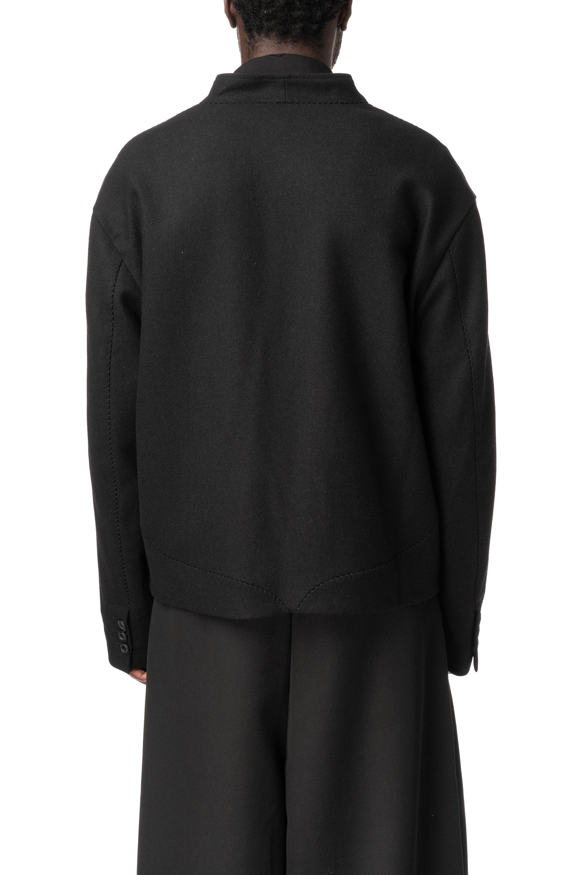 Overlock Mandarin Collar Blazer, Black