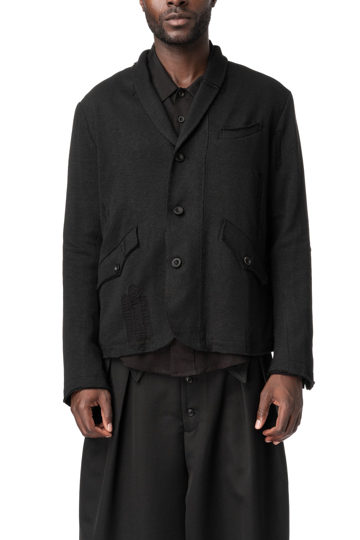 Distressed Knitted Blazer, Black