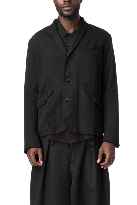 Distressed Knitted Blazer, Black