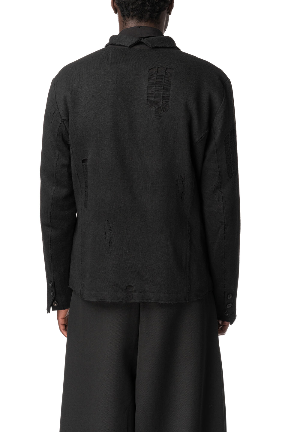 Distressed Knitted Blazer, Black
