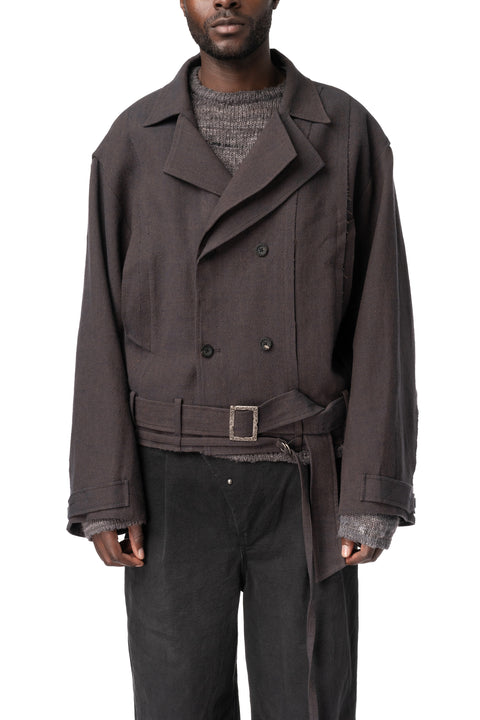Belted Cropped Trench, Greyish Purple