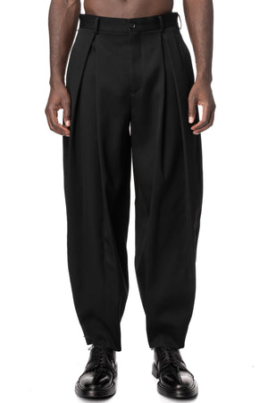 Double pleated wide leg wool pants, Black