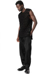 Double pleated wide leg wool pants, Black