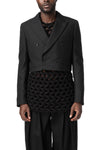 Cropped double-breasted wool blazer, Black