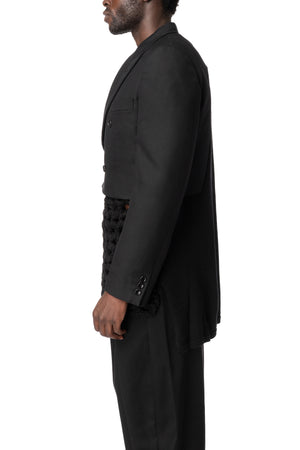 Cropped double-breasted wool blazer, Black