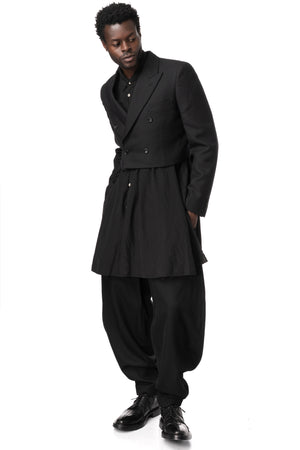 Cropped double-breasted wool blazer, Black