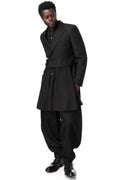 Curved leg pleated wool pants, Black
