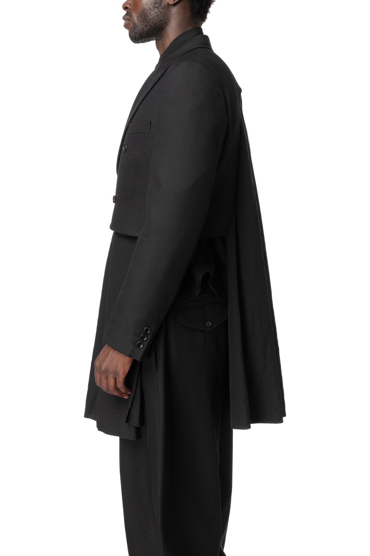 Cropped double-breasted wool blazer, Black