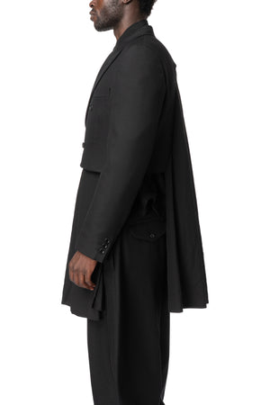 Cropped double-breasted wool blazer, Black