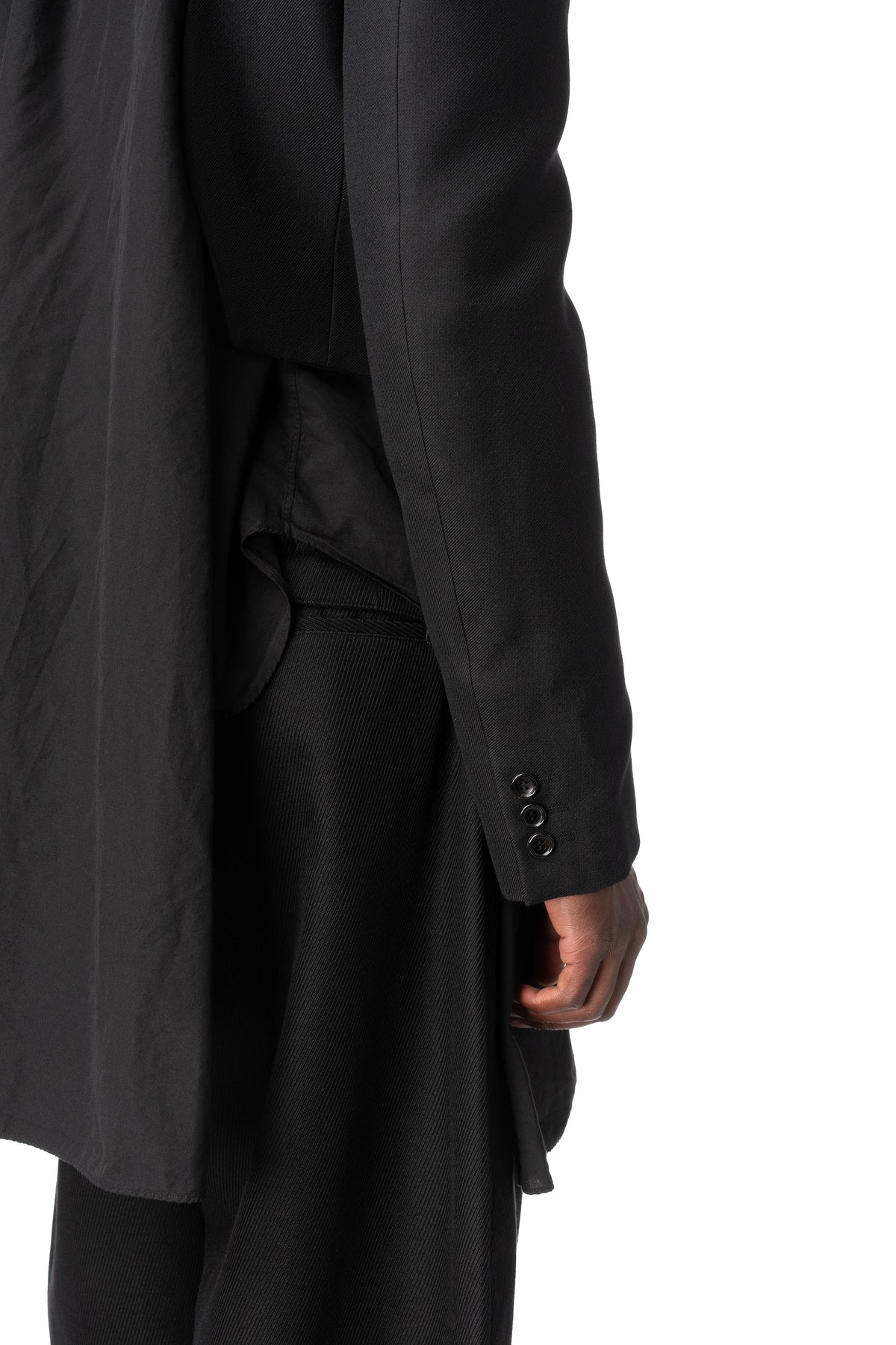 Cropped double-breasted wool blazer, Black