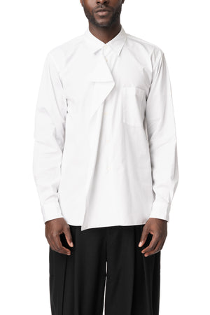 Asymmetric draped panel cotton shirt, White