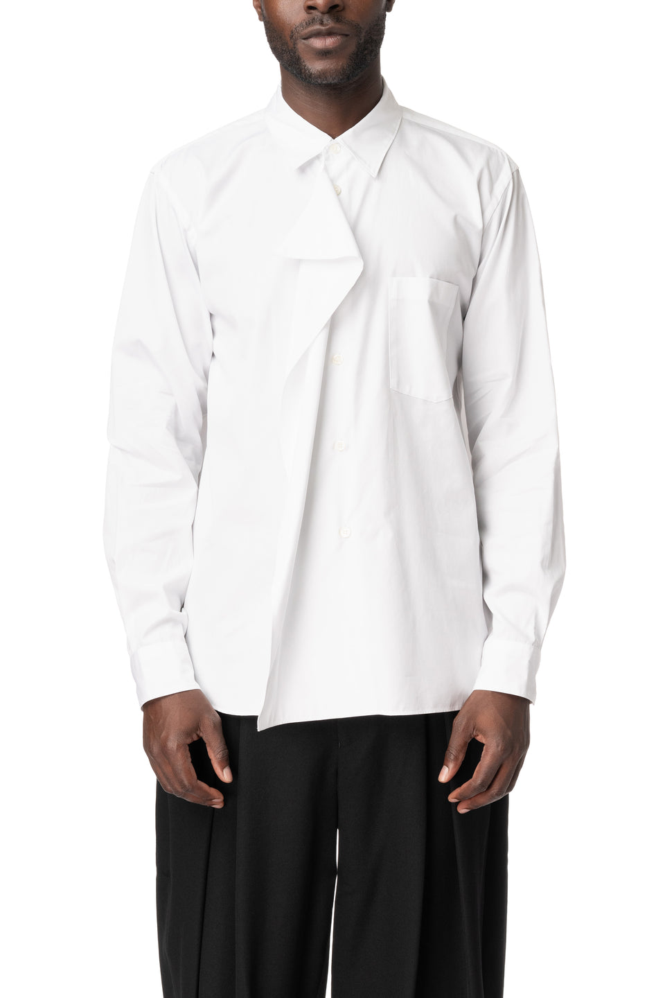 Asymmetric draped panel cotton shirt, White