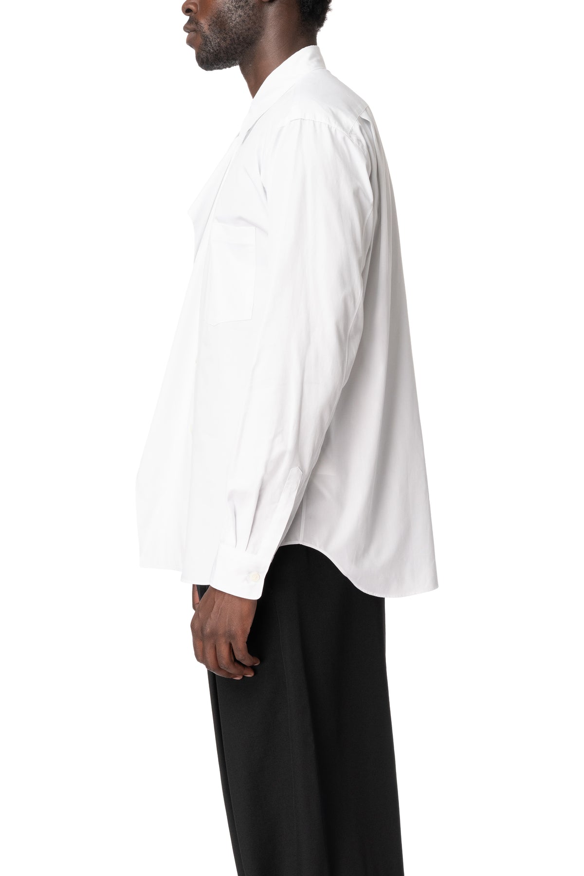 Asymmetric draped panel cotton shirt, White