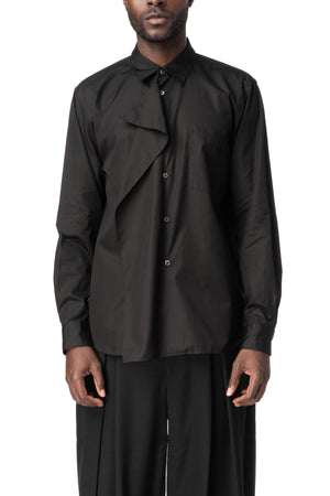 Asymmetric draped panel cotton shirt, Black