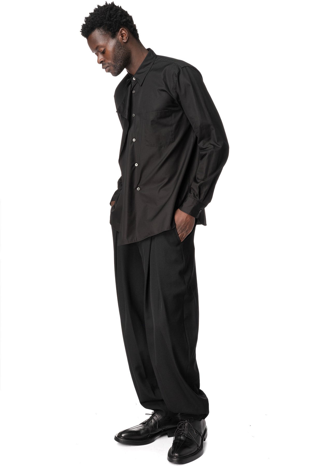 Asymmetric draped panel cotton shirt, Black