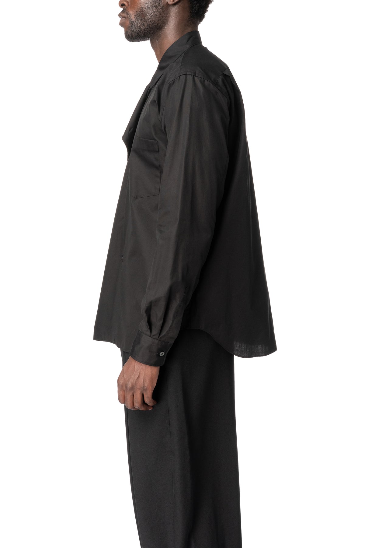 Asymmetric draped panel cotton shirt, Black