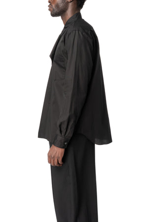 Asymmetric draped panel cotton shirt, Black