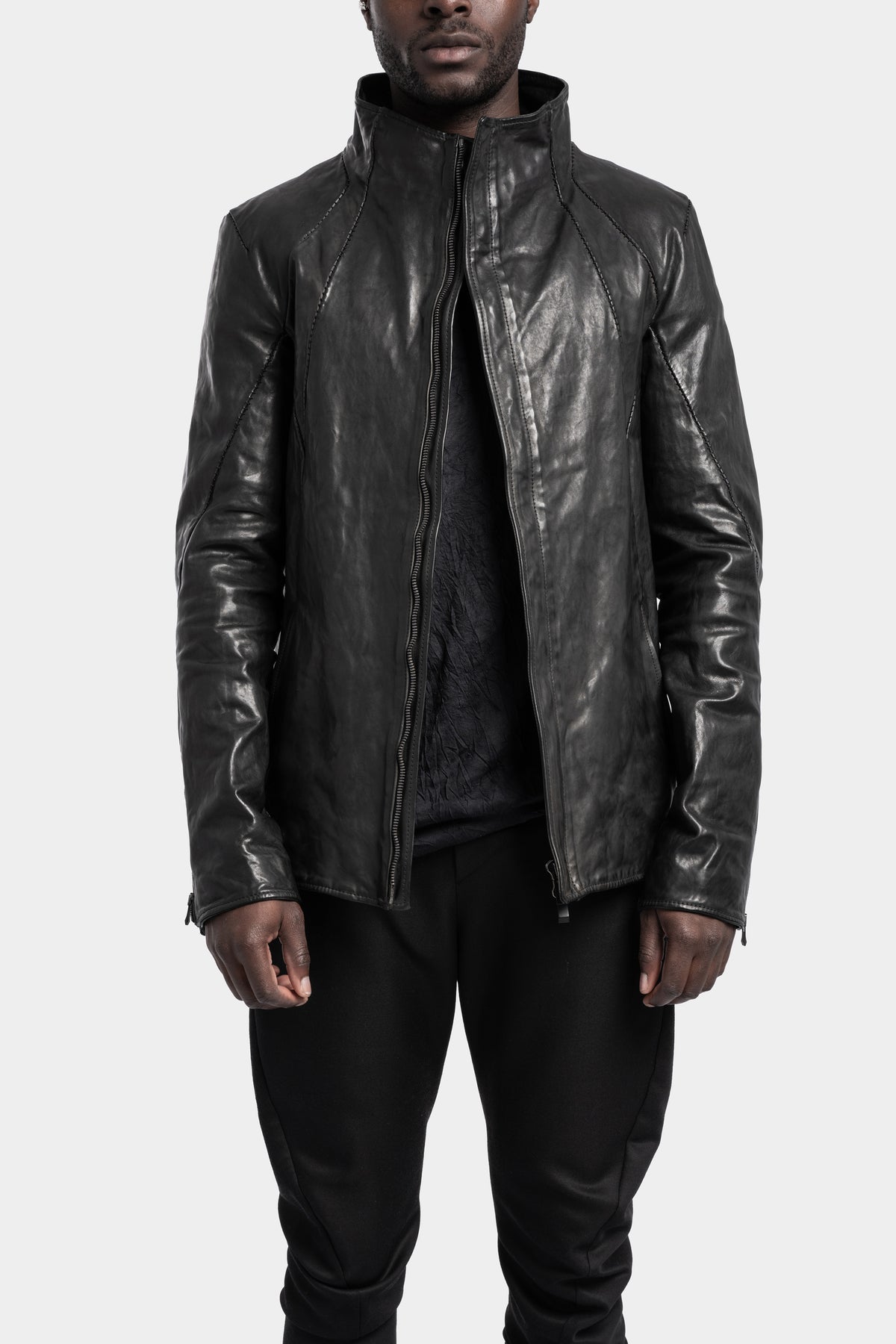 Incarnation | High neck hidden zip leather jacket