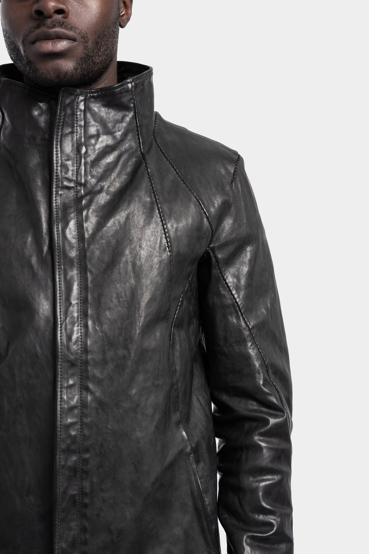Incarnation | High neck hidden zip leather jacket