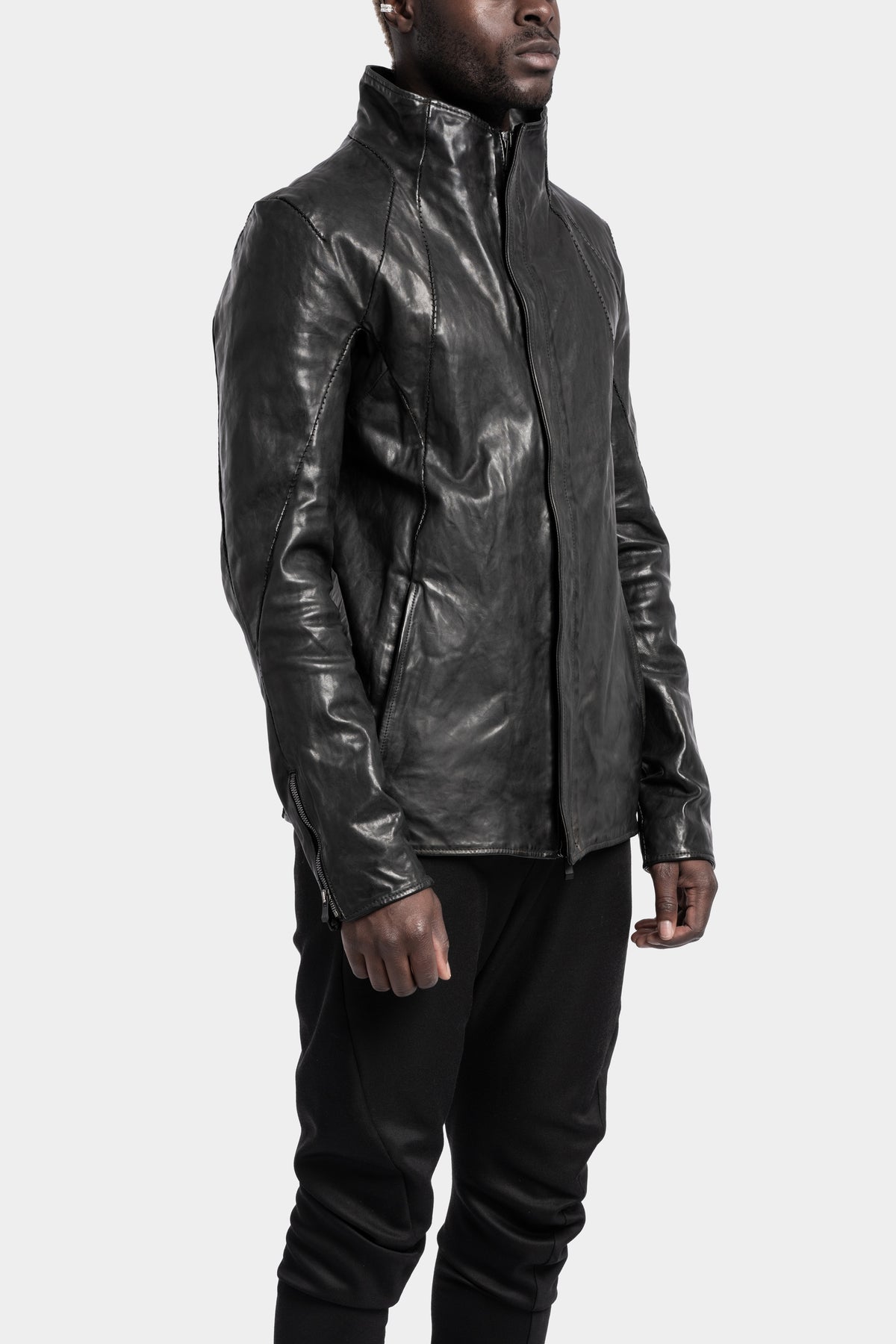Incarnation | High neck hidden zip leather jacket