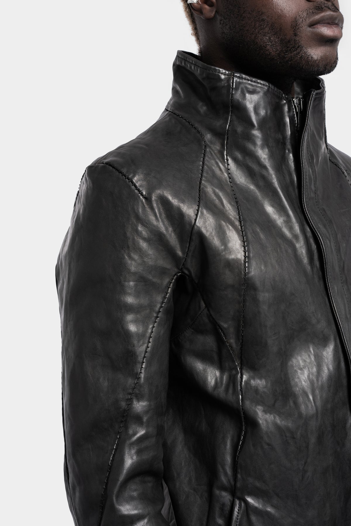 Incarnation | High neck hidden zip leather jacket