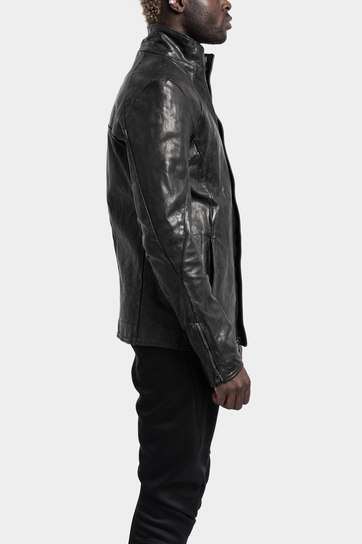 Incarnation | High neck hidden zip leather jacket