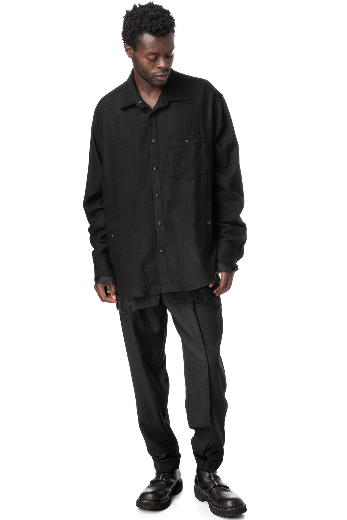 Reversible wool cashmere overshirt, Black