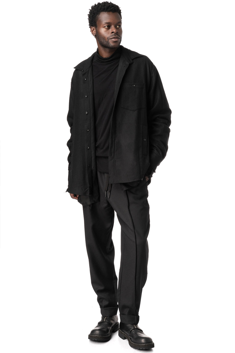 Reversible wool cashmere overshirt, Black
