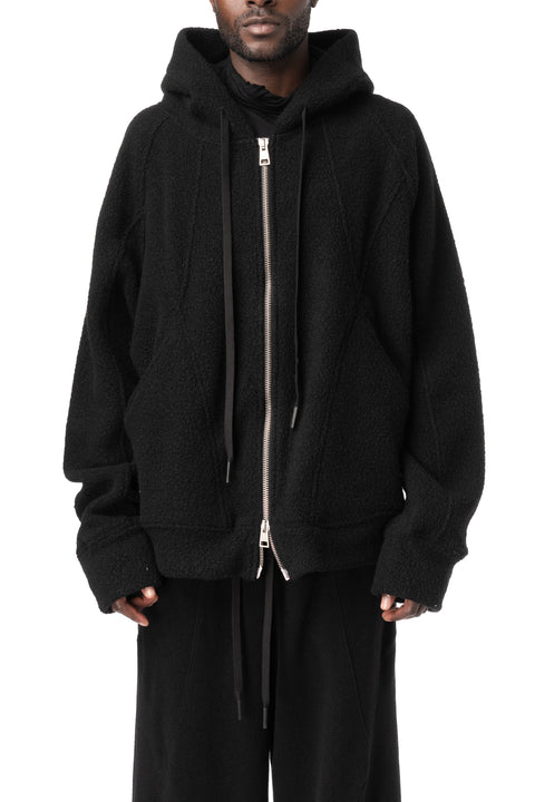 Zipped hooded wool jacket, Black