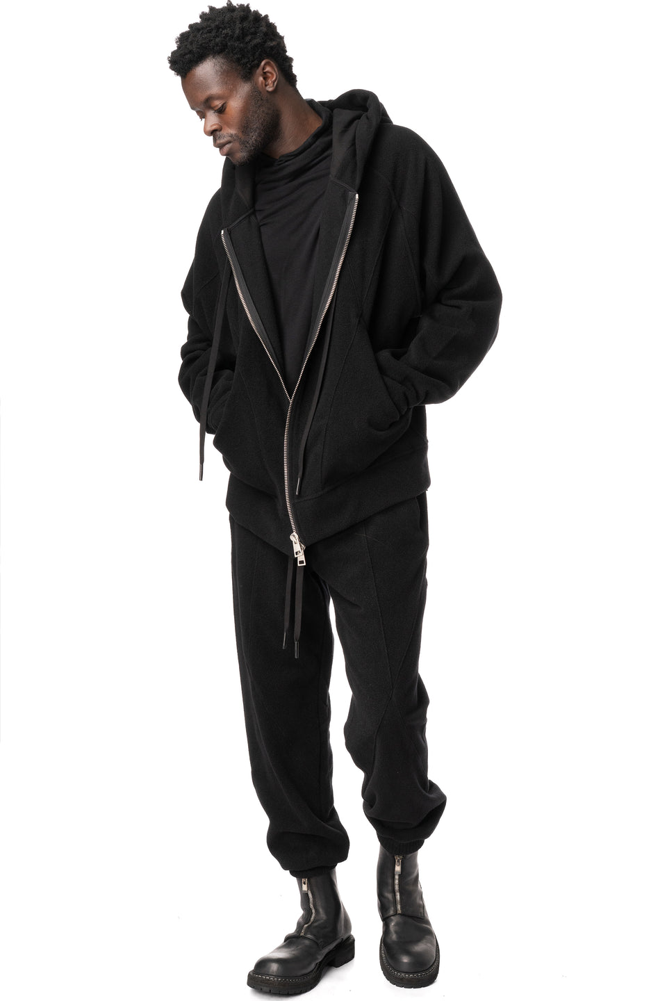 Cashmere zip hooded jacket, Black