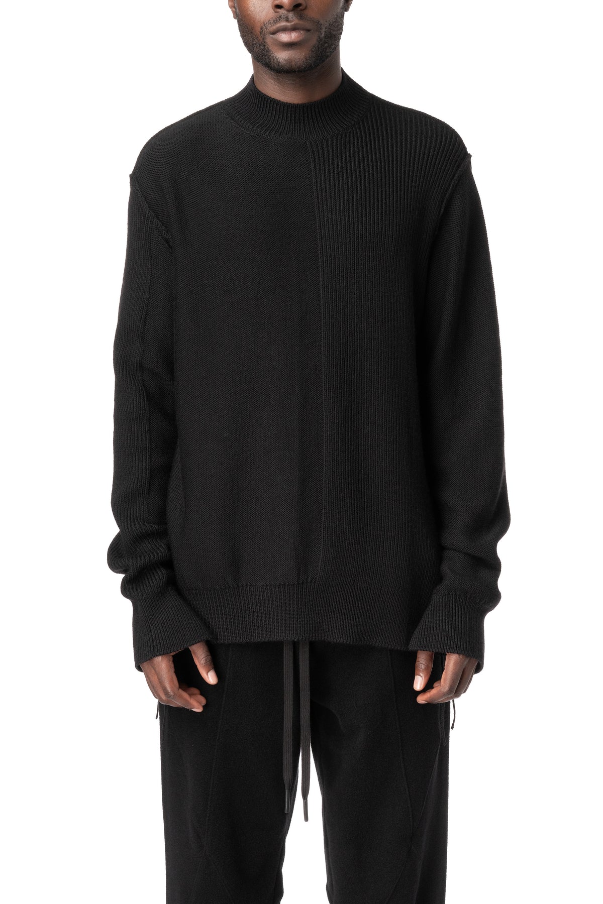 Panelled knitted wool crewneck, Black