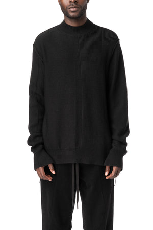 Panelled knitted wool crewneck, Black