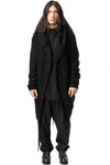 Asymmetric hooded knit cardigan coat, Black