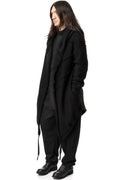 Asymmetric hooded knit cardigan coat, Black