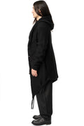 Asymmetric hooded knit cardigan coat, Black