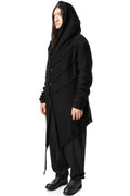 Asymmetric hooded knit cardigan coat, Black