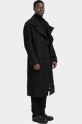 High neck long hemp wool coat