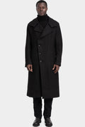 High neck long hemp wool coat