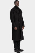 High neck long hemp wool coat