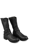 Back zip buckle boots | PLM03B / Black stitching