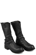Back zip buckle boots | PLM03B / Black stitching