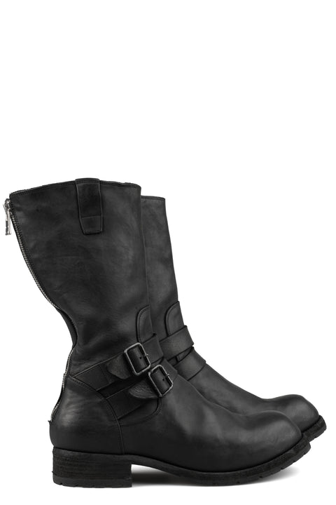 Back zip buckle boots | PLM03B / Black stitching